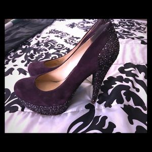 Purple suede jewel crusted heels